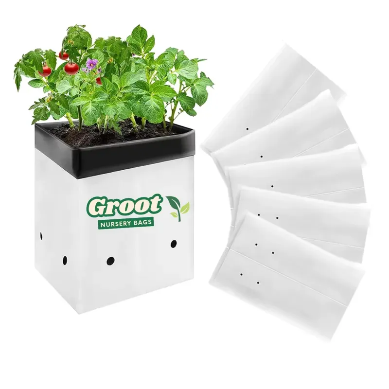 Groot 24 x 24 x 40 cm UV Treated Poly Grow Bags for Terrace Gardening (White), Pack of 5