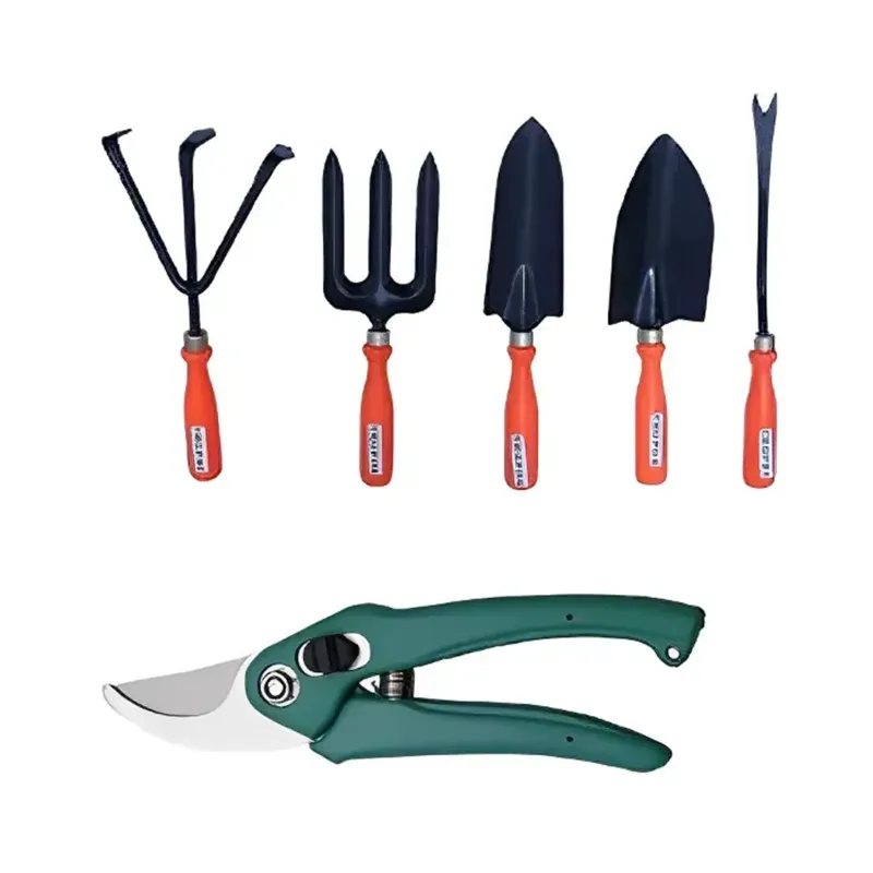 AGT Set of 6 Pieces Gardening Tool Kit, Weeder, Trowels, Cultivator, Fork and Bypass Pruner (Pack of 3)