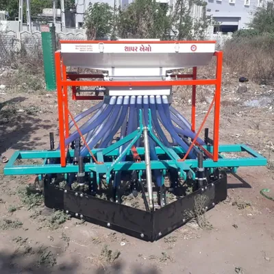 SHAPAR AGRO Tractor Operated Automatic 7 Tyne 46 Inch Double Hopper Seed Cum Fertilizer Drill With 14 Pipes