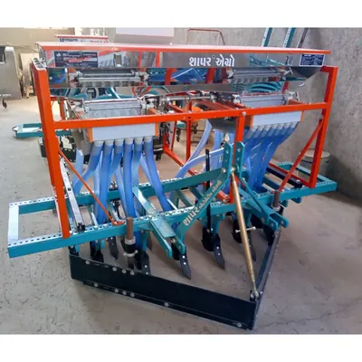 SHAPAR AGRO Tractor Operated Automatic 13 Tyne 64 Inch Double Hopper Seed Cum Fertilizer Drill With 26 Pipes