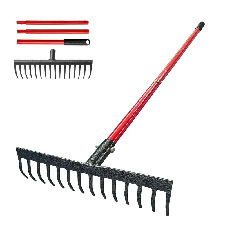REDBUILD 14 Teeth Heavy Duty Steel Garden Rake with 4 ft Long Handle for Gardening