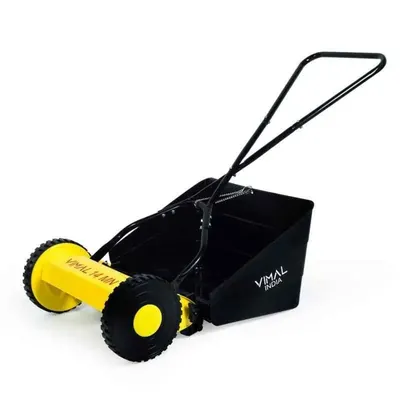 Vimal 14-Inch Manual Lawn Mower (VI-LMM14-01), Nickel Alloy Steel Blade Grass Cutter with 5 Height Positions