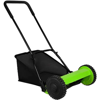 Giga Watts 16-Inch Manual Lawn Mower with 27 L Grass Catcher, Adjustable Height (15-43 mm) Reel Grass Cutter, Hand Push Trimming Machine with EVA Soft Handle for Home Garden, Yards & Parks