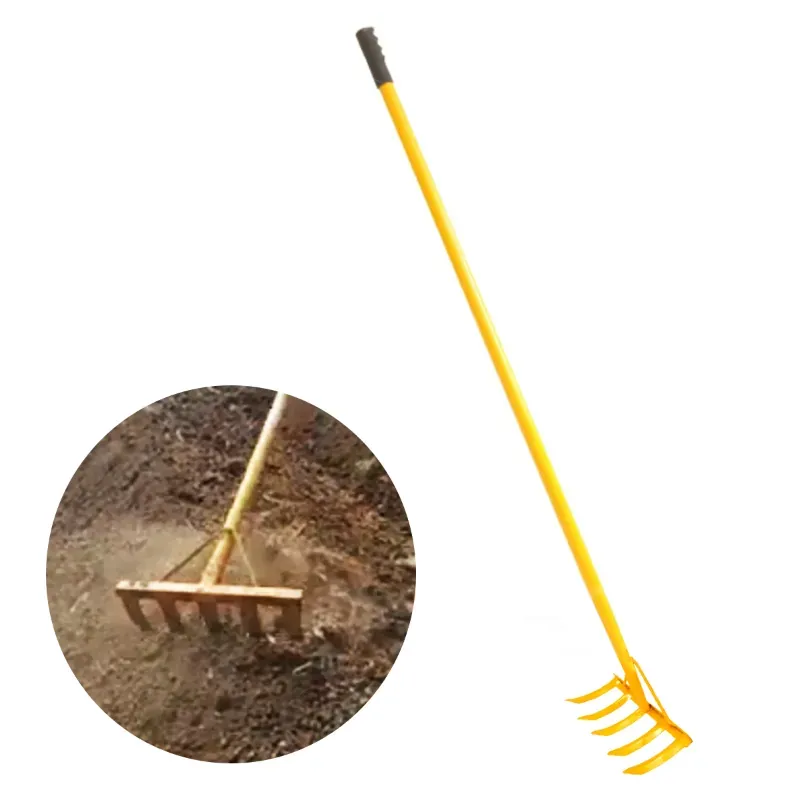 Heavy Duty 5 Teeth Manual Rake (Datal) with 4.5 ft Fitted Handle