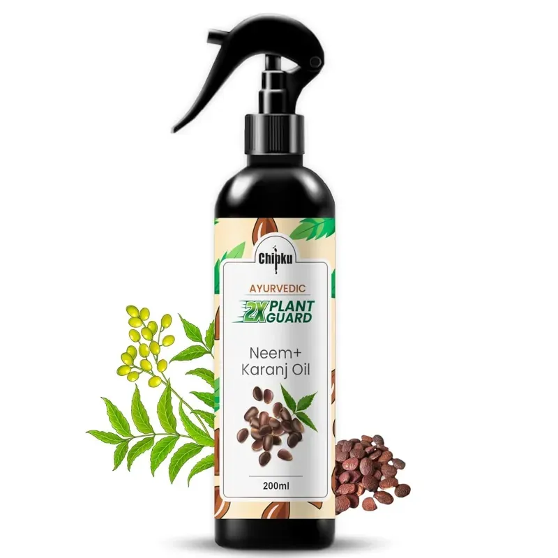 Chipku Ayurvedic Plant Guard Neem Oil & Karanj Oil Spray Formulation, 100% Organic & Powerful For Pest Control (Quantity-200 ml)