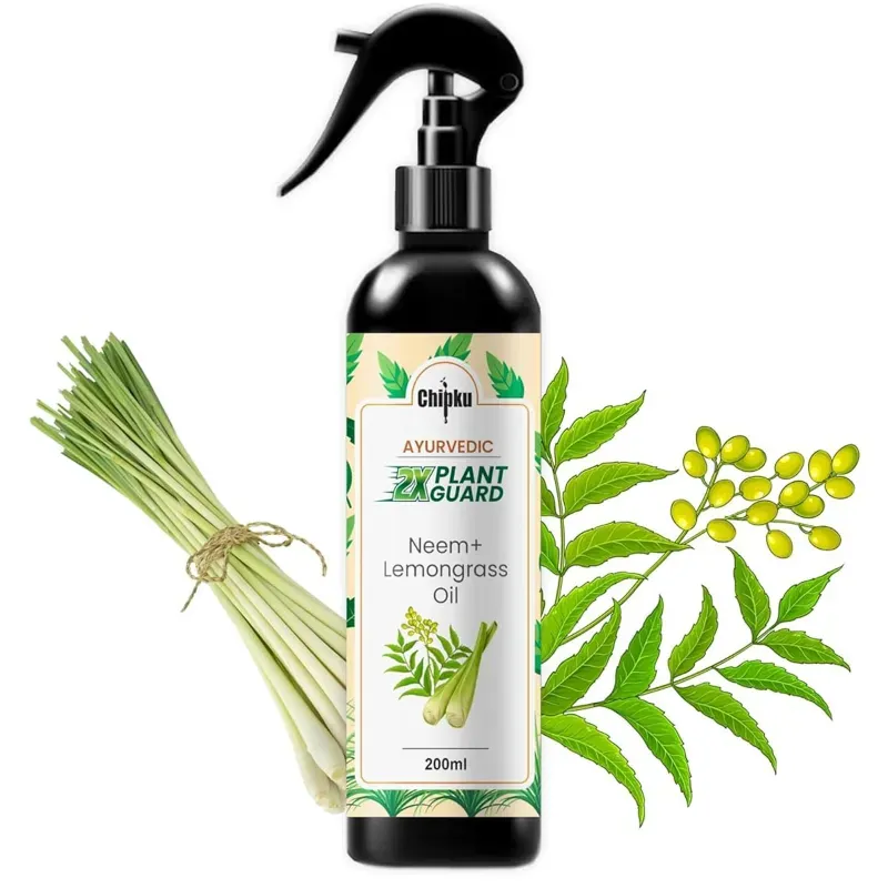 Chipku Ayurvedic Plant Guard Neem Oil & Lemongrass Oil Spray Formulation, 100% Organic & Powerful For Pest Control (Quantity-200 ml)