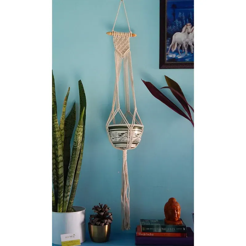 Ecofynd Macrame Plant Hanger Flower Pot Holder for Indoor Outdoor Balcony Garden