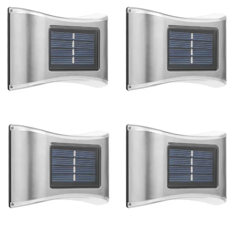 Giga Watts 6 LED Solar Wall Light Energy Efficient Stainless Steel Sconce for Courtyard, Garden, Corridor (Pack of 4)