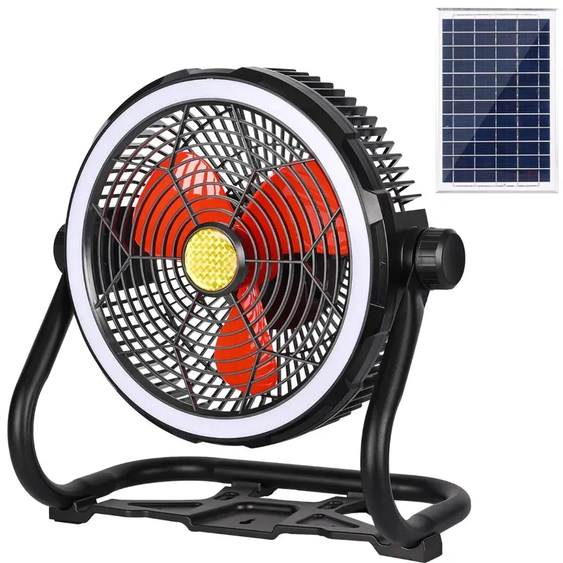 Giga Watts 20 W HYD-SF708 Solar Powered Table Fan with LED Lantern 12 Inch Portable Quiet & High Power Air Delivery (Black)