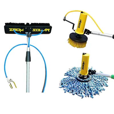 Zoom Solar Solar Panel Cleaning Combo of Inbuilt Battery Wet & Dry Disc + UV Bristle Manual Brush With 3 m Pole by Zoom Solar