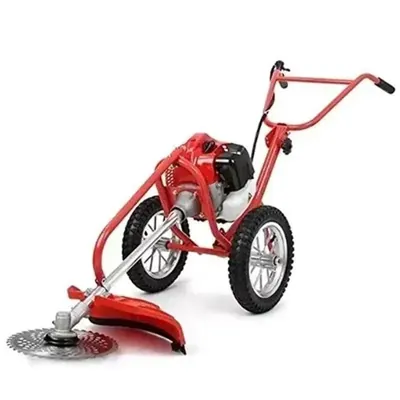 SPRAYMAN T-104, 2-Stroke 52 CC Trolley Brush Cutter, Wheel Type Petrol Grass Cutter Machine for Lawn Maintenance