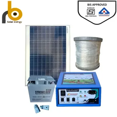 RB Solar 13 KV AC/DC Solar Zatka Machine with Solar Panel, Battery, Insulator and Fence Wire for 100 Bigha