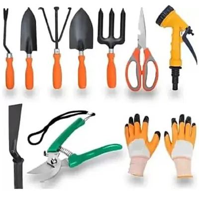 AGT Garden Tools Combo Kit of 5 pc Trowel Set, Scissor, Pruner Shears, 1 Inch Khurpi, Spray Gun and a pair of Gardening Gloves