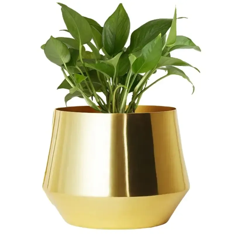 Ecofynd 5 Inch Alice Metal Golden Plant Pot for Modern Interior Decoration, Planter Flower Pots, Home Garden Decor