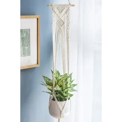 Ecofynd Handmade Cotton Macrame Hanging Planter Stylish & Durable Decor for Home & Garden (Pack of 2)