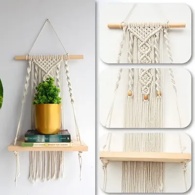 Ecofynd 12 Inch Boho Style Wall Hanging Wooden Shelf for Home Decor (EC18034-SH026)