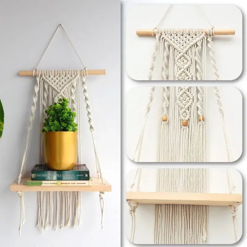 Ecofynd 12 Inch Boho Style Wall Hanging Wooden Shelf for Home Decor (EC18034-SH026)