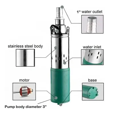 DC 3 Inch (Model, QGD 3S 24 V-50) 24 V, 250 W Brush Type Solar Borewell Water Pump for Agriculture & Domestic Water Supply