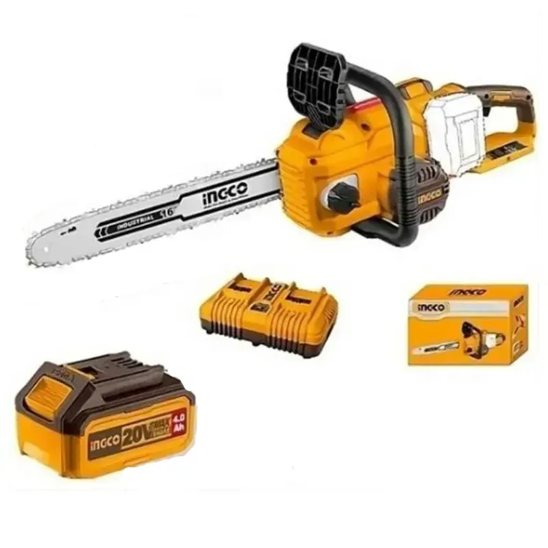 INGCO 16 Inch Brushless Cordless Chainsaw with 2 Pcs 20 V 4 Ah Li-ion Battery & Dual-Port Charger, CGSLI401682