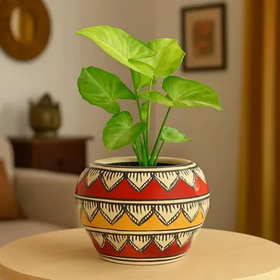 Ecofynd 4 Inch Ceramic Clay Plant Pots with Drainage Hole for Living Room Bedroom Interior and Home Garden Decoration