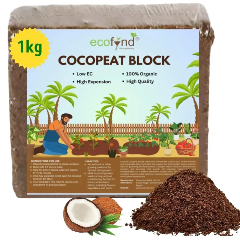 Ecofynd 1 kg CBRK-01 Cocopeat Block for Home Garden, Terrace, Natural & Eco-Friendly Coconut Coir