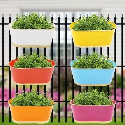 Ecofynd 12 Inch Oval Railing Planters, Hanging Pots for Balcony-Pack of 6 (EC18022-106-M06)