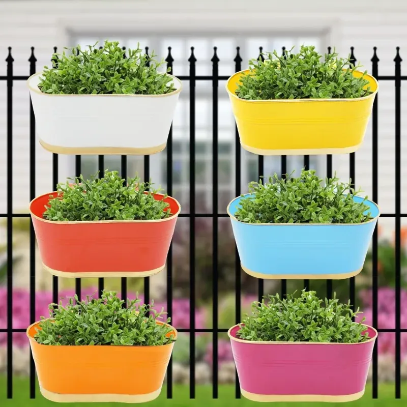Ecofynd 12 Inch Oval Railing Planters, Hanging Pots for Balcony-Pack of 6 (EC18022-106-M06)