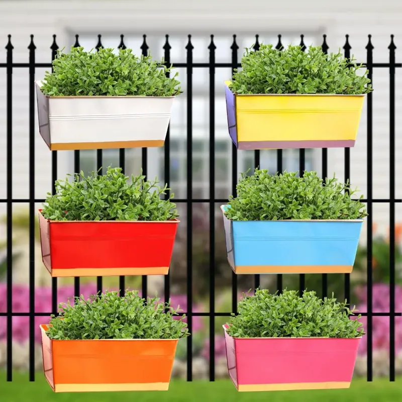 Ecofynd 16 Inch Colorful Apollo Railing Planters, Hanging Pots for Balcony (EC18025-106-M06)