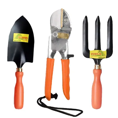 Globus Garden Tool Combo Kit, Fork, Garden Pruner, Big Trowel (Set Of 3 Pcs)