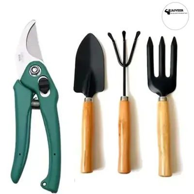 Jaiveer Garden Tools Set, Cultivator, Trowel, Garden Fork and Pruning shears, Used for Effective Gardening