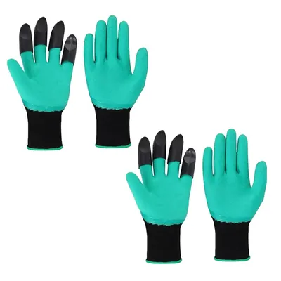 XLNT Garden Gloves With 4 Plastic Fingertips Claws For Left & Right Hands, Quick & Easy Digging Without Tools (2 Pairs)