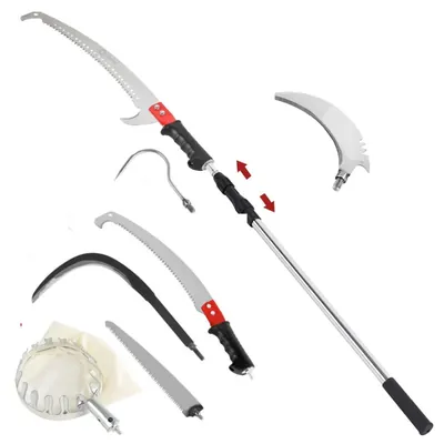 REDBUILD 7-in-1 Combo Set with 3 m Telescopic Pole With Fruit Picker, Thotti, Sickle Cutter, Hook and Pruning Saw