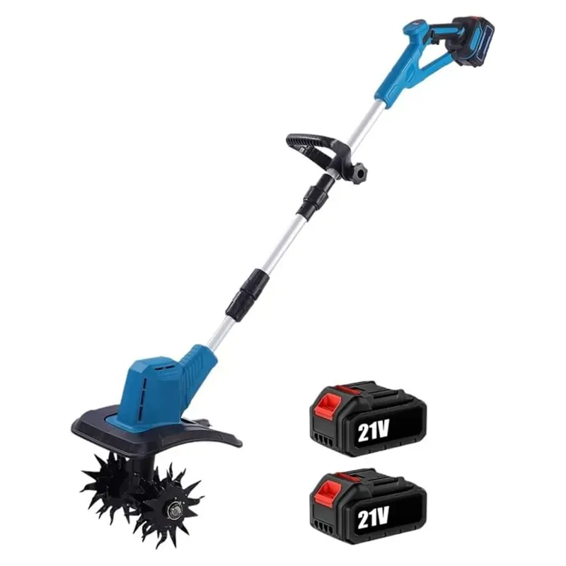 XLNT XTMMT156, Cordless Micro Tiller Machine with Dual 21 V Battery & Charger for Garden, Farm & Soil Cultivation