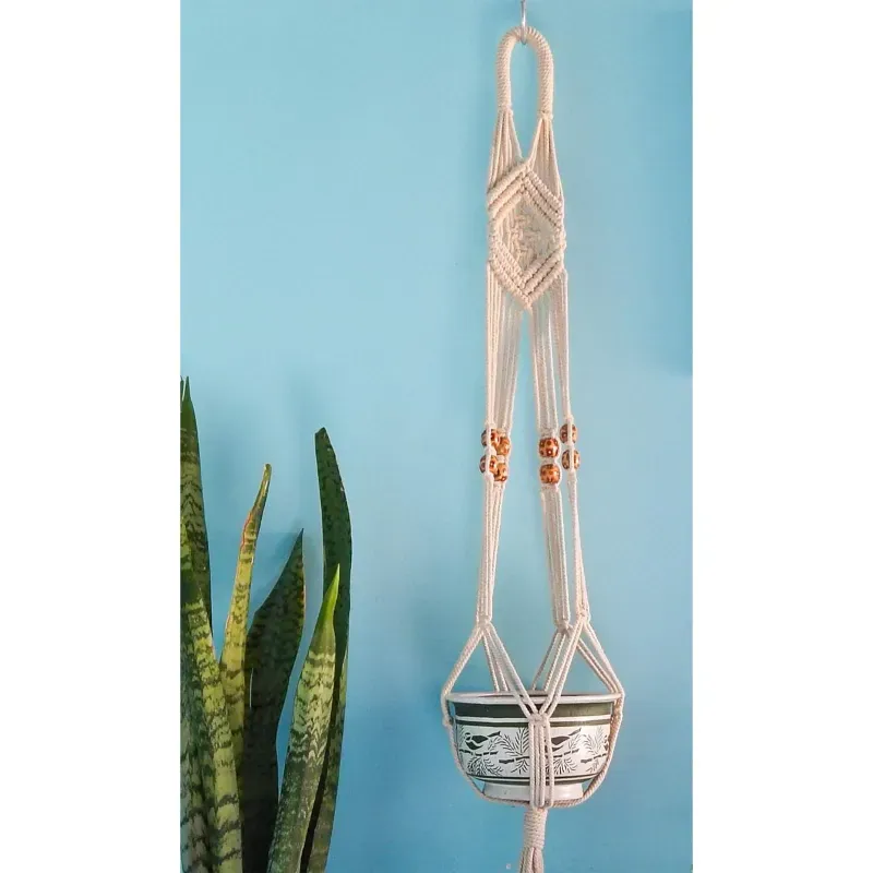 Ecofynd EC18031-M6 Handwoven Cotton Macrame Hanging Planter for Elegant Home & Garden Decor (Pack of 2)