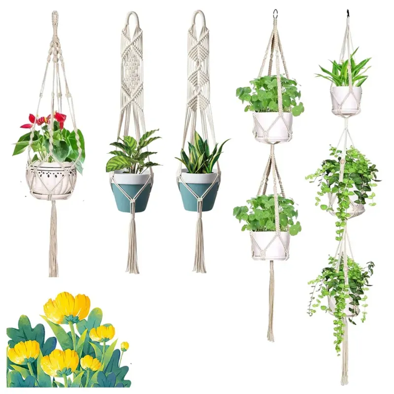 Ecofynd Cotton Plant Hanger Rope, Flower Pot Holder for Indoor Outdoor Home Decor (Pack of 5)