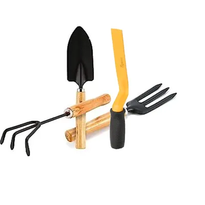 AGT Garden Tools Combo Kit of a Hand Cultivator, Garden Fork, Hand Trowel & a 1 Inch Khurpi, Used for Small-scale Gardening