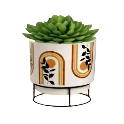 5 Inch Decorative Metal Planter Pot with Stand for Garden and Home Decor