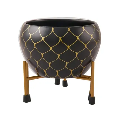 Ecofynd Black, Metal Designer Planter Pot for Indoor Outdoor Home Decor