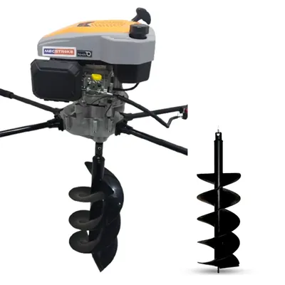 MECSTROKE Heavy Duty 2 Man Operated 4 Stroke 224 CC Earth Auger, Post Hole Digger With 10 & 16 Inch Auger Bit