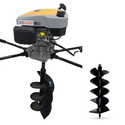 MECSTROKE Heavy Duty 2 Man Operated 4 Stroke 224 CC Earth Auger, Post Hole Digger With 12 & 16 Inch Auger Bit