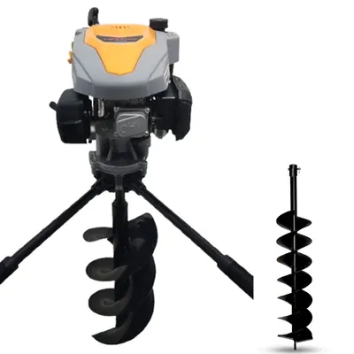 MECSTROKE Heavy Duty 2 Man Operated 4 Stroke 224 CC Earth Auger, Post Hole Digger With 8 & 12 Inch Double Spiral Bit