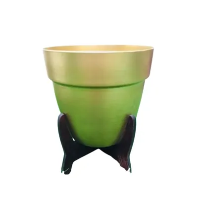 5 Inch Golden Elegant Metal Planter Pot with Wooden Stand, Used for Home Decoration Purpose