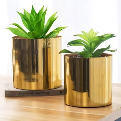 Ecofynd Emma Mid Century Metal Plant Pot Set, Indoor Planter with Metal Stand, Plant Container Set (Pack of 2)