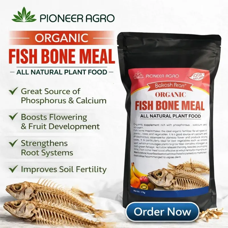Pioneer Agro Fish Bone Meal, 1 kg Calcium Organic Nutrient Fertilizer for Advanced Root Development, Flowering