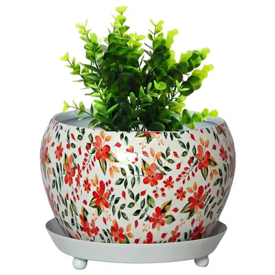Ecofynd Floral Design Metal Plant Pot, Home Decor Item for Garden, Balcony, Patio, Living Room