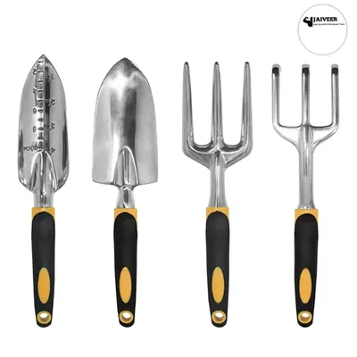 Jaiveer Garden Tools, Trowel, Transplanter, Hand Rake and Garden Fork, Used for Effective Gardening (Pack of 4)
