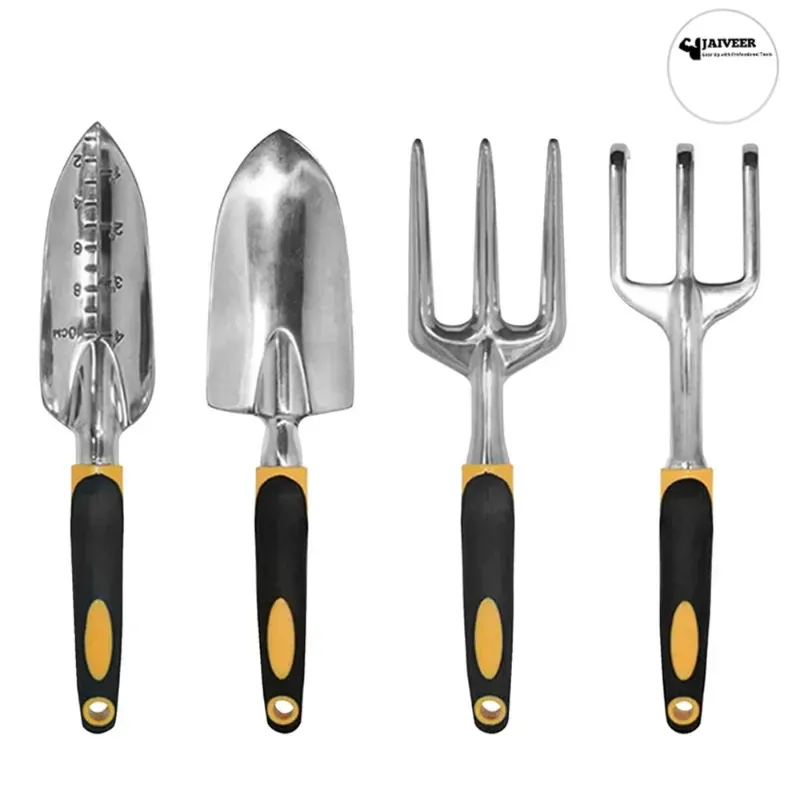 Jaiveer Garden Tools, Trowel, Transplanter, Hand Rake and Garden Fork, Used for Effective Gardening (Pack of 4)
