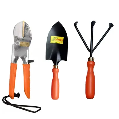 Globus Garden Tool Combo Kit, Garden Pruner, Cultivator, Big Trowel (Set Of 3 Pcs)