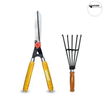 Jaiveer Garden Tools Set of a Hedge Shear and a Multi Tine Hand Cultivator, Used for Small-Scale Gardening