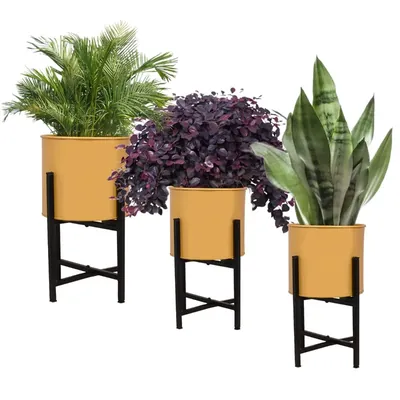 Heavy Duty Modern Floor Flower Stands Without Pots For Bedroom, Living Room, Garden & Balcony Decoration (Set of 3)(Color-Black)